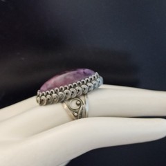 VTG Filigree Ring Large Marquise Amethyst Stone Boho Bohemian Cabochon Purple