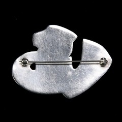 Stylized “WS” Brooch in Silver with Blue Glass Cabochon