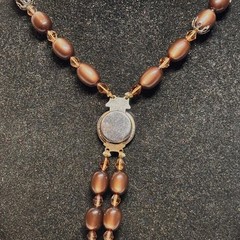 NECKLACE vintage brown acrylic ovals AB faceted beads hidden box clasp 20 1/2″ c