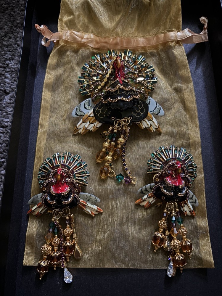 Lunch At The Ritz (LATR) Turkey Brooch / Pendant Earrings RARE VINTAGE Set