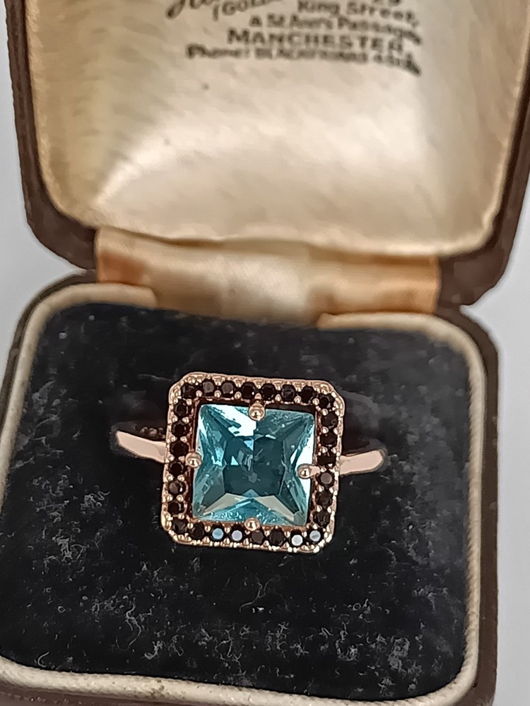 Vintage 1990-s 14 Ct Rolled Gold Aquamarine Ring Size UK P US 7.5 Hallmarked!