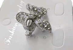 Vtg 2 Clear Rhinestone Silver Tone Zinc Metal Ribbon Shape Design Brooch Pins