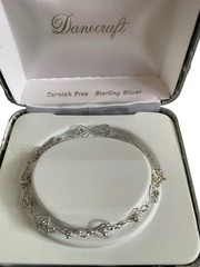 Danecraft Vintage 925 Sterling Silver Hearts Link Bracelet 7in