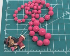 1986 Hallmark Bear Heart Pin + Pink Beaded Necklace Valentine Day Jewelry Bundle