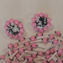 Vintage Japan Pink White Black Beaded Necklace & Clip‑On Earrings Set
