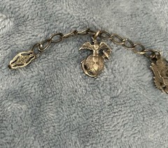 Vintage US Military Sweetheart Charm Bracelet Marked Sterling, 5 Charms 8.79gram