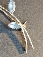 Vintage Azub Austrian Light Blue Crystal Flower Brooch Silver Tone Stem Leaves