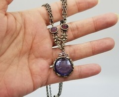 Vtg Purple Intaglio Lady Cameo Pendant Choker Necklace Purple Cabochon Jewelry