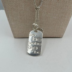 Vintage Silver Tone “Be Be Be” Dog Tag Necklace Heart Charms Rhinestone Accent
