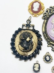 Vintage Cameo Brooch Pendant Lot of 8 Resin Gold Tone Victorian Revival