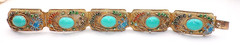 GORGEOUS CHINESE STERLING SILVER 5 Link FILIGREE ENAMEL CORAL Bracelet 7.5″ Long