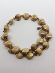 rare Vtg 60s House of Joy NYC Neck Wire Necklace gold tone satin Metal beads