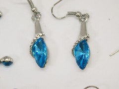 VTG Dangle Earrings Lot Pierced 1 Clip Silver Tone Blue Clear Rhinestones D2115