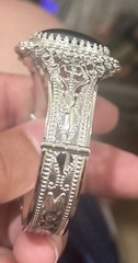 Vintage Whiting Davis Hematite Silver Tone Ornate Hinged Cuff Bracelet
