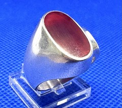 Y59 Modernist 2 Ct. Carnelian 925 Silver Seal RING Size 9.5 Vintage Asymmetrical