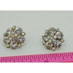 Vintage 1990s Swarovski Crystal AB Cluster Stud Earrings Silver Tone Flower NOS