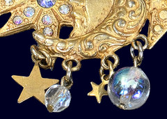 Vintage KIRKS FOLLY Celestial Moon Face Stars Brooch Pin