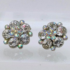 Vintage 1990s Swarovski Crystal AB Cluster Stud Earrings Silver Tone Flower NOS
