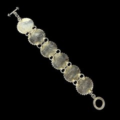Cll Mexico Black Onyx Gemstone Sterling Silver 925 Floral Bracelet Sz. 7 3/4″