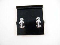 (13) NEW VINTAGE JEFF LIEB ~ SILVER TONE / BLACK ENAMEL ~ CLIP EARRINGS