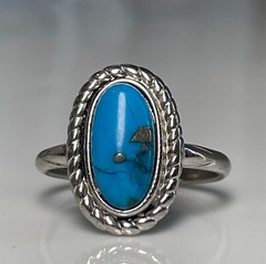 Turquoise Ring Sterling Silver Southwestern Gift for Her Bezel Set .925