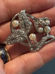 Vintage Adoration Floral Brooch Sarah Coventry Design 1968 Rhinestone Pearl