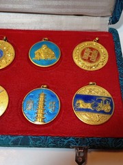 Chinese Peking Jewelry 8 Piece Enameled Pendant Set Original Box MISSING 2