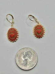 Upcycled Neiger Bros Red & Green Egyptian Pharaoh Face Czech Art Glass Earrings
