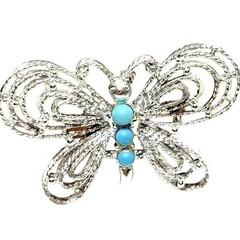 Vintage Brooch Butterfly Gerry’s Light Blue Button Beads Roped Edged SKU 2182