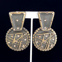 BIG VINTAGE 80S MOD JEFF LIEB TOPAZ CRYSTAL DANGLE CLIP-ON EARRINGS DOOR KNOCKER