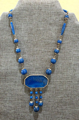 Vintage ART DECO Czech Blue Lapis Exotic Glass Bird Pendant Necklace 14″ Bohemia