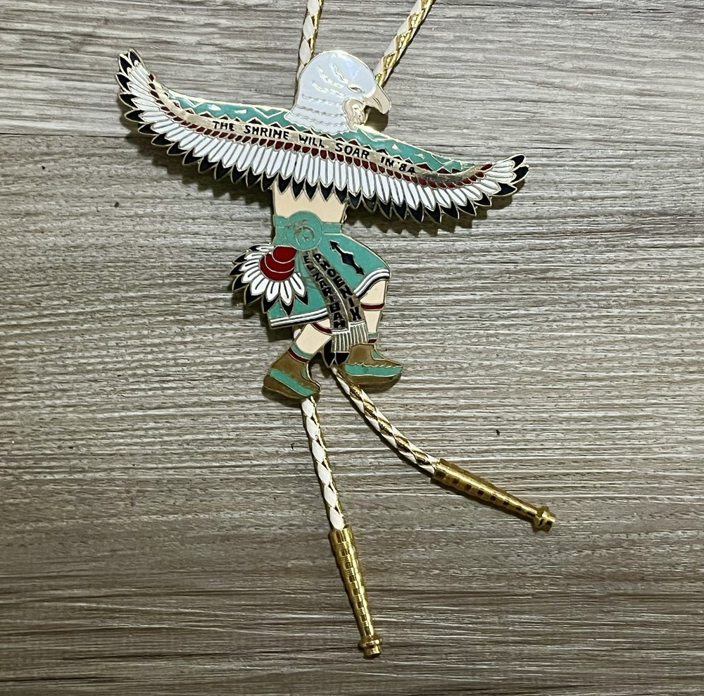 Vintage 1984 Kachina Dancer EL Zaribah Phoenix Shriner Enamel Bolo Tie Masonic