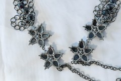 Vintage 90’s Black beaded,rhinestone and silver Statement necklace