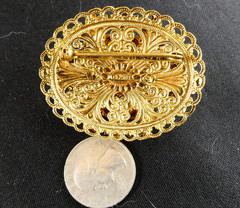 Vintage West Germany Opaline Pink Glass & Rhinestone Filigree Pin Brooch Oval