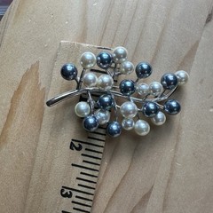 Vintage Artisan Brooch 2.9 Inch Faux Pearls Rhodium Plate Fine Silver 23.6g