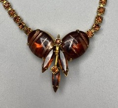 Juliana D&E Book Piece Ref No 452 Rhinestone Necklace w/ Red Fluss Stones 16”
