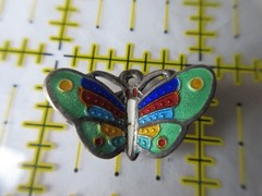 Vintage signed STERLING Colorful Guilloche Enamel BUTTERFLY Pendant or Charm