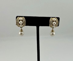Signed Christian Dior Faux Pearl Rhinestone Gold Tone Clip On Earrings Old Stock