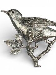 Brooch Bird On A Branch Leaves Floral Silver Tone 1930’s To 50’s