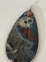 Vintage Crazy Lace Agate Pendant Natural Stone Sterling Silver Cabochon
