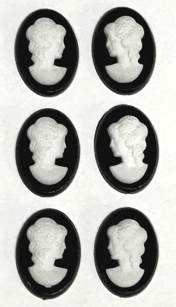 12 Vintage Resin Cameos 18 X 13 mm Left & Right Facing Ivory on Black LOT NEW