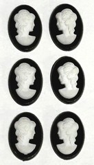 12 Vintage Resin Cameos 18 X 13 mm Left & Right Facing Ivory on Black LOT NEW