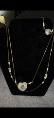 Vintage Japanese Tensha Blue Rose Porcelain Heart Necklace With Match Bracelet
