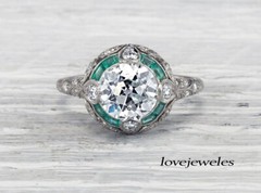 Art Deco Vintage 3CT Round Lab-Created Diamond Engagement Ring 14K White Gold FN