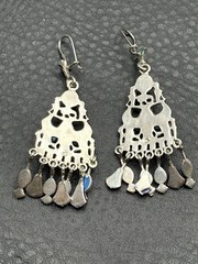 Sterling Silver Egyptian Revival Enamel Chandelier Earrings Scarab Hieroglyph
