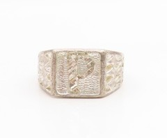 925 Sterling Silver Vintage Ring Etched Initial P Monogram Signet Sz 9 RG34902