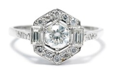 Art Deco Style 2 Ct Round Cut Lab Created Diamond Wedding 14K White Gold FN Ring