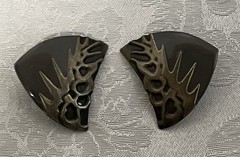 Vintage Large Abstract Asymmetrical Statement Pierced Earrings • Gray & Bronze