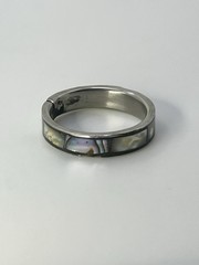 Vintage Stainless Steel 8mm Abalone Shell Inlay Wedding Band Ring 0.5” Wide