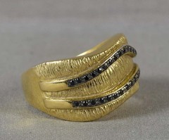 Vintage sterling silver RING black opals Size 8
